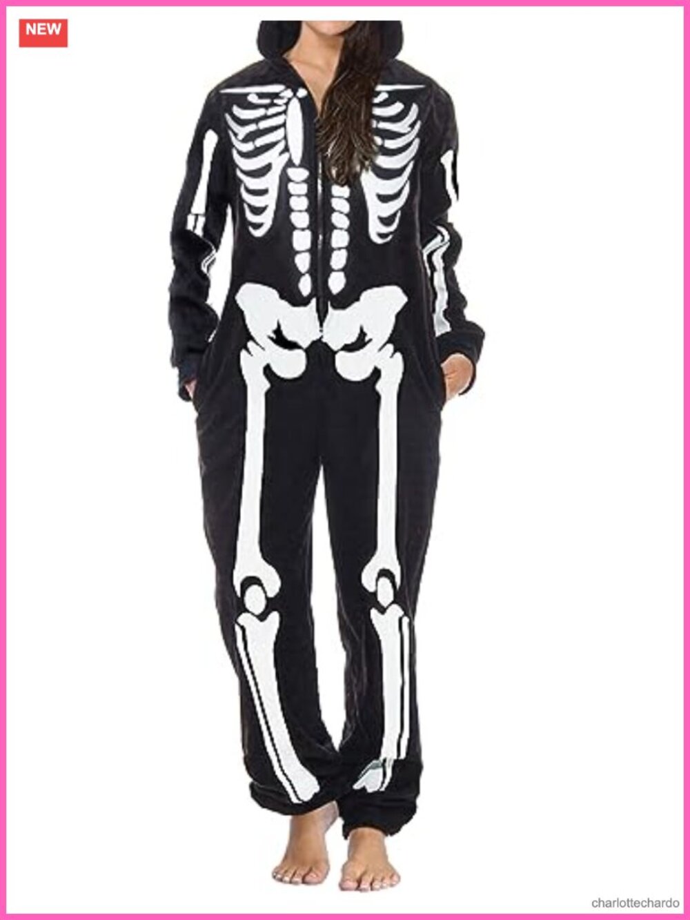 Halloween Skeleton Pumpkin Onesie Jumpsuit Pajamas Hooded Cosplay Costume